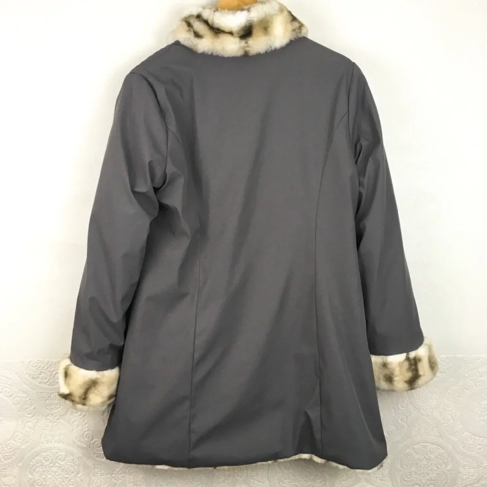 Hal Rubenstein Women's Reversible Faux Fur Coat size Medium Animal Print - Picture 16 of 16